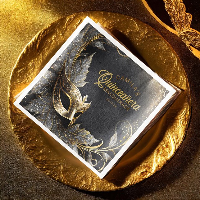 Serviette En Papier Masquerade Quinceañera Bienvenue Black Gold ID1031 (Créateur téléchargé)