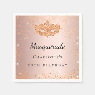 Serviette En Papier Masquerade rose or scintille fête d'anniversaire