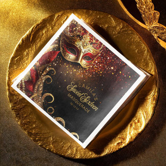 Serviette En Papier Masquerade Sweet 16 Red Gold ID1032