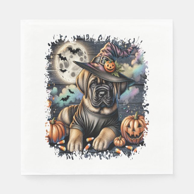 Serviette En Papier Mastiff Chien Halloween Carré (Devant)
