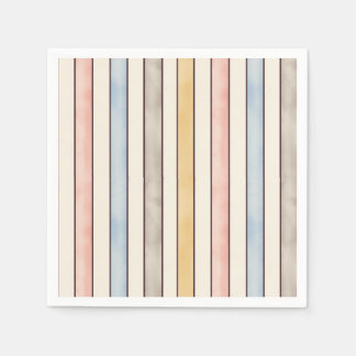 Serviette En Papier Matching, Subdued Pink, Yellow and Blue Stripes