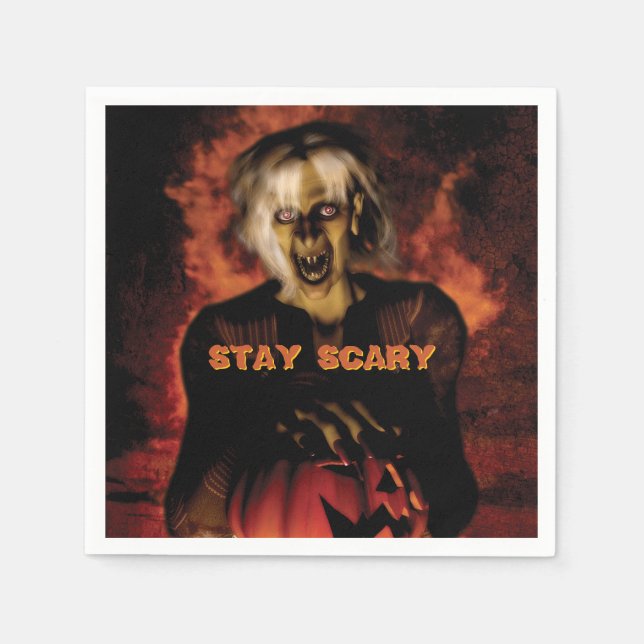 Serviette En Papier Mauvaise sorcière avec citrouille. Halloween (Devant)