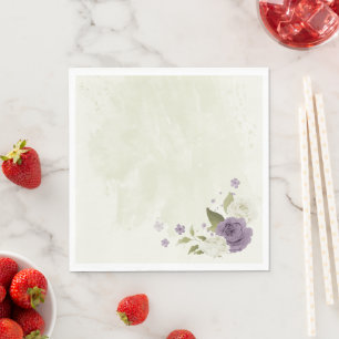 Serviette En Papier mauve fleurs blanches verdure mariage