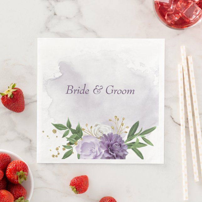 Serviette En Papier mauve mauve blanc floral (En situation)