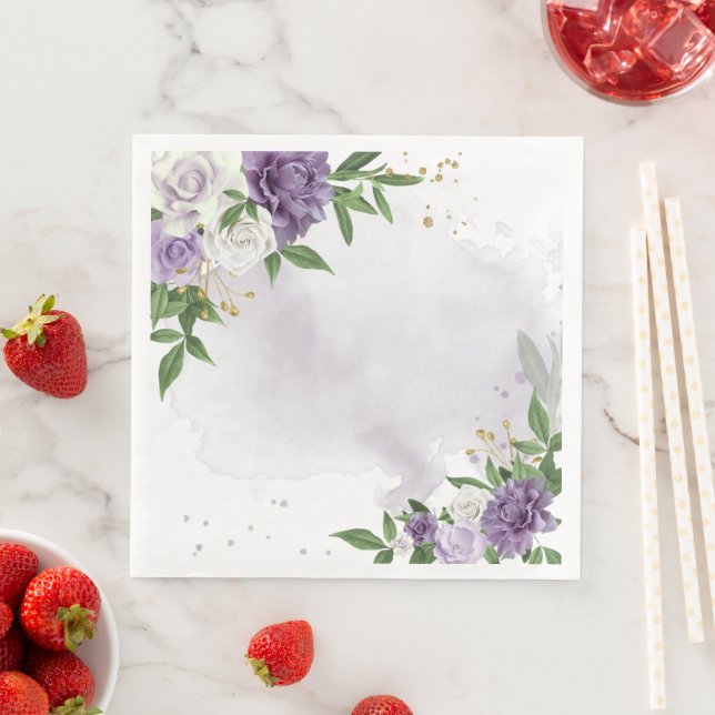 Serviette En Papier mauve mauve blanc papier floral dîner serviettes (En situation)