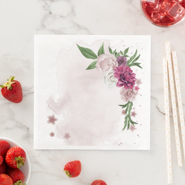 Serviette En Papier mauve rose blanc floral (En situation)
