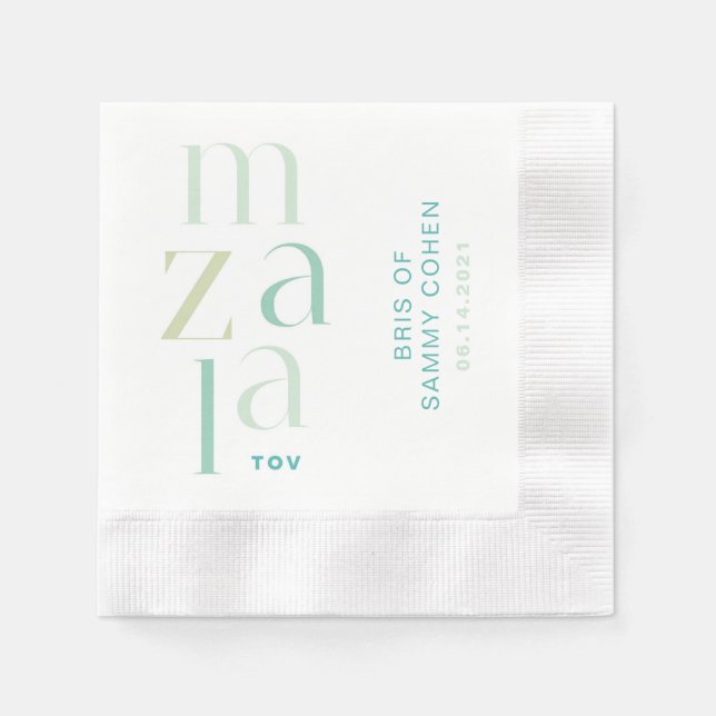 Serviette En Papier Mazal Tov Félicitations Moderne Vert Hébreu (Devant)