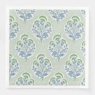 Serviette En Papier Médaillon floral bleu et vert sur sauge
