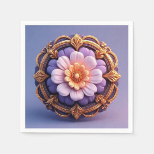 Serviette En Papier Médaillon floral lilas de style baroque floral
