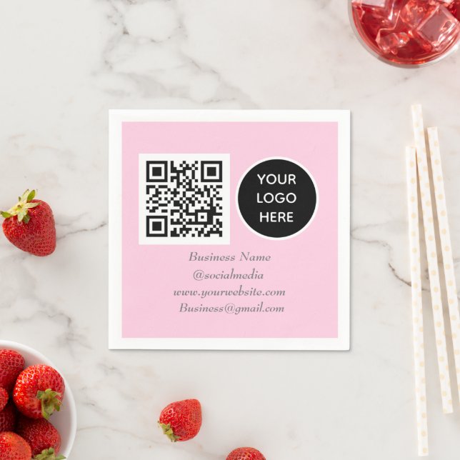 Serviette En Papier Médias sociaux QR Code rose moderne Logo d'entrepr (En situation)
