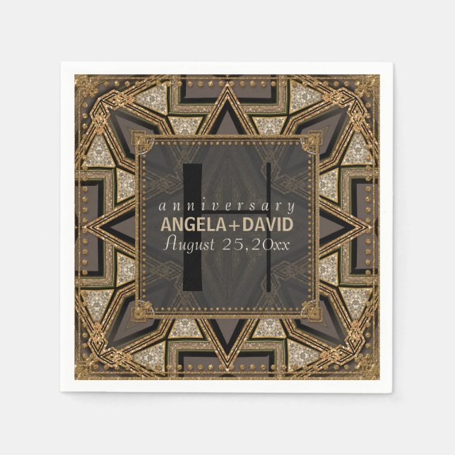 Serviette En Papier Médiev Art Déco Mariage d'or noir (Devant)