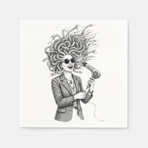 Serviette En Papier Méduse moderne utilisant un sèche-cheveux, illustr