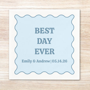 Serviette En Papier Meilleur Jour Jamais Dusty Blue Scalloped Mariage 