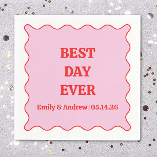 Serviette En Papier Meilleur Jour Jamais Rose & Rouge Scalloped Mariag