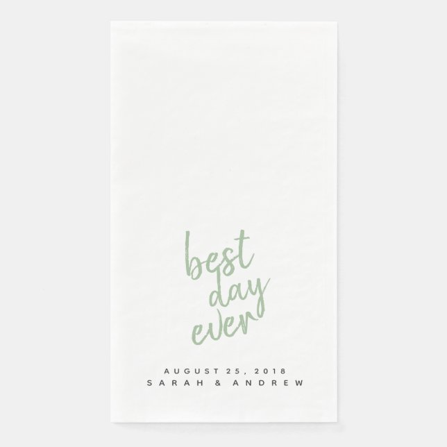 Serviette En Papier Meilleur Jour Sage Vert Mariage Serviette main (Devant)