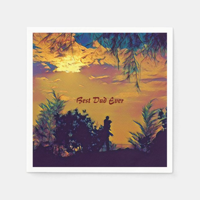 Serviette En Papier Meilleur Papa Jamais Sunrise Paysage Art Abstrait  (Devant)