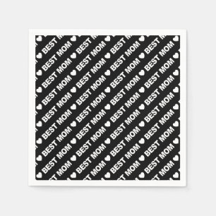 Serviette En Papier Meilleure maman blanche sur papier noir Napkin