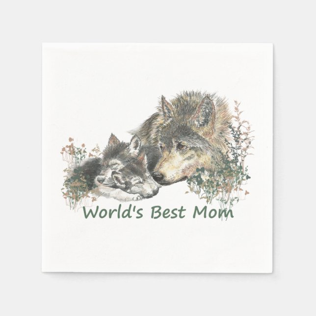 Serviette En Papier Meilleure maman de l'aquarelle Wolf & Cub Nature A (Devant)