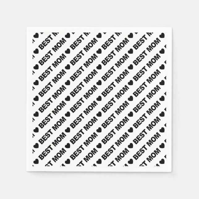 Serviette En Papier Meilleure maman noir sur papier blanc Napkin (Devant)