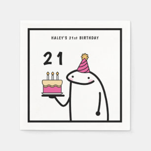 Serviette En Papier Mème drôle Simple Anniversaire 21 ans Noir & Blanc