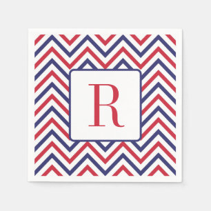 Serviette En Papier Memorial Day Party Monogramme rouge blanc et bleu