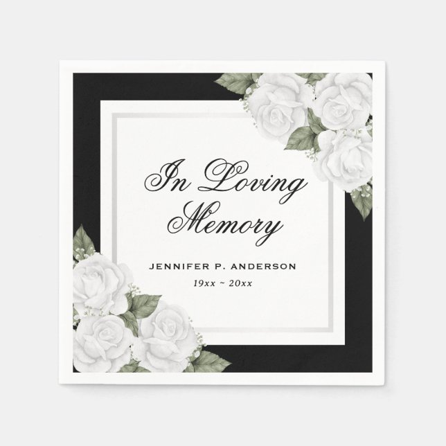 Serviette En Papier Mémorial des funérailles florales en argent blanc  (Devant)