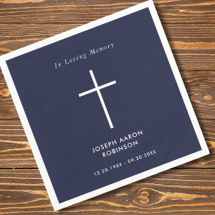 Serviette En Papier Mémorial funéraire bleu simple Cross Navy
