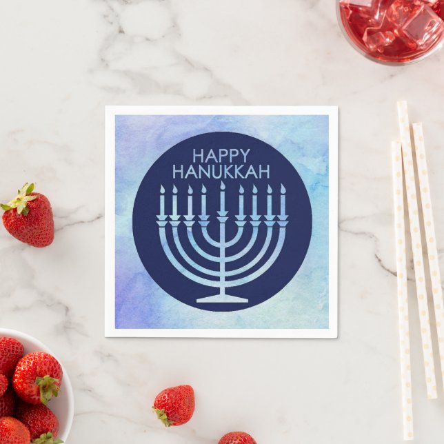 Serviette En Papier Menorah aquarelle  Hanukkah   (En situation)