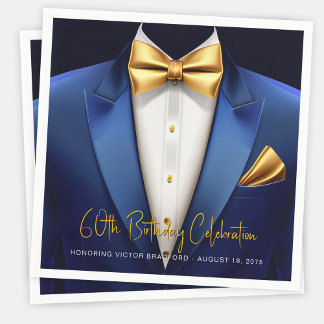 Serviette En Papier Mens Blue Gold Tuxedo fête d'anniversaire