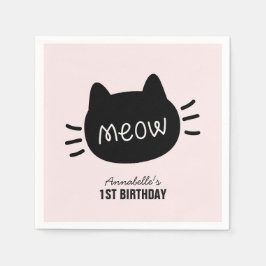 Serviette En Papier Meow Chat noir visage rose fille Anniversaire