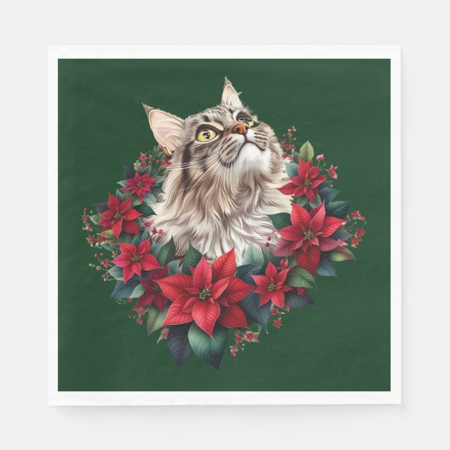 Serviette En Papier Meowy Christmas Maine Coon Cat  (Devant)