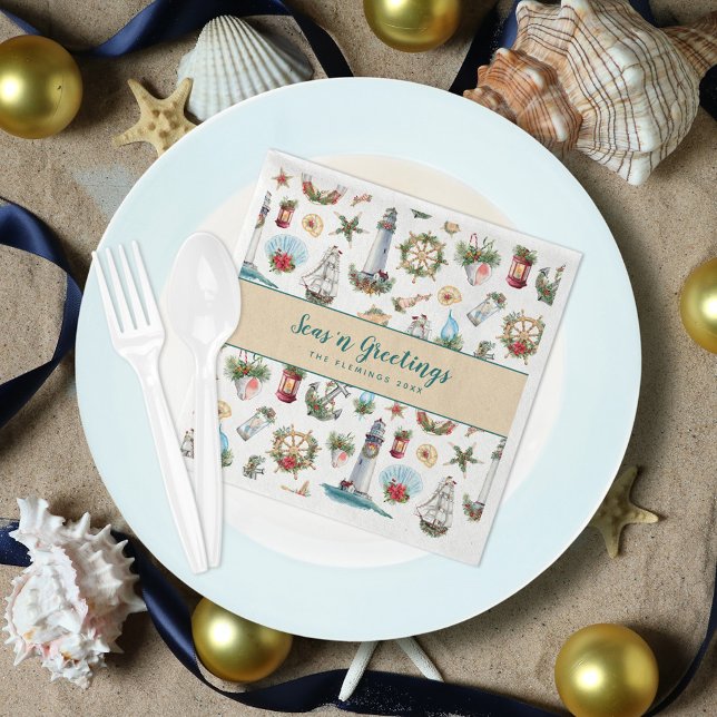 Serviette En Papier Mer de Noël nautique et salutations Personnalisées (Créateur téléchargé)