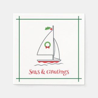 Serviette En Papier Mer et salutations Nautique Vacances Napkin Rouge 
