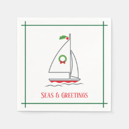 Serviette En Papier Mer et salutations Nautique Vacances Napkin Rouge 
