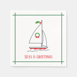 Serviette En Papier Mer et salutations Nautique Vacances Napkin Rouge 