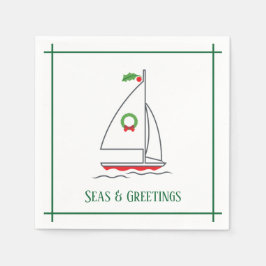 Serviette En Papier Mer et salutations Nautique Vacances Napkin Vert