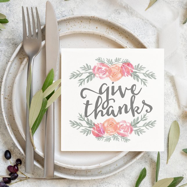 Serviette En Papier Merci. | Aquarelle Florale Thanksgiving (Créateur téléchargé)