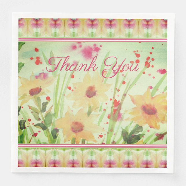 Serviette En Papier Merci Aquarelle Flowred Paper Diner Napkin (Devant)