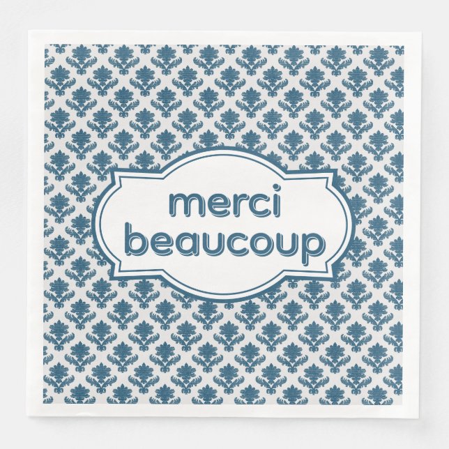 Serviette En Papier Merci Beaucoup Elegant French Tapestry Blue White (Devant)