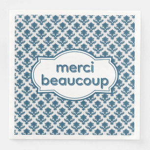 Serviette En Papier Merci Beaucoup Élégante Tapisserie Française Bleu