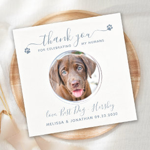 Serviette En Papier Merci bleu foncé moderne Chien Photo Animal Mariag