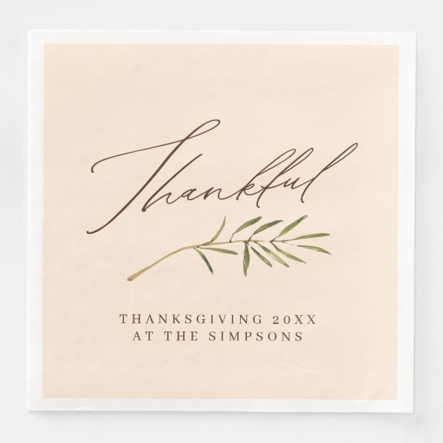 Serviette En Papier Merci Calligraphie et famille Feuille Thanksgiving (Devant)