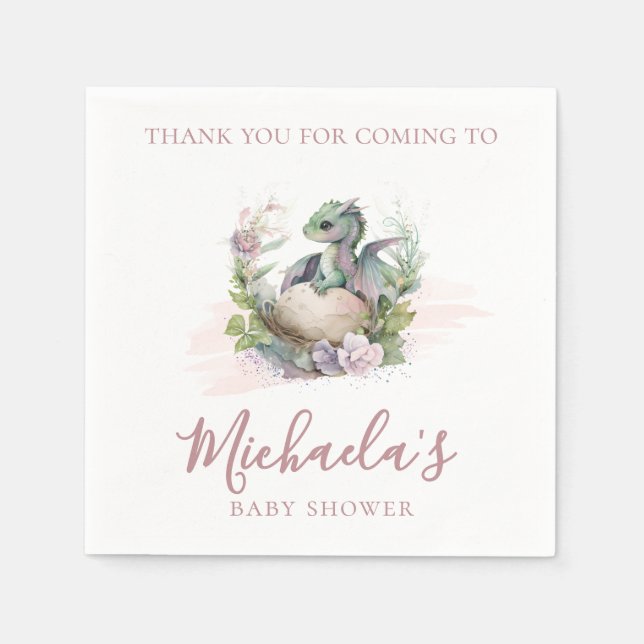 Serviette En Papier Merci de Baby shower Little Dragon (Devant)
