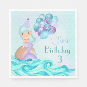 Serviette En Papier Merci de fête d'anniversaire de la Sirène Turquois