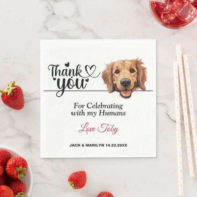 Serviette En Papier Merci de Mariage de Golden Retriever (En situation)