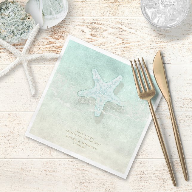 Serviette En Papier Merci de mariage Sea Foam Beach V2 ID837 (Créateur téléchargé)