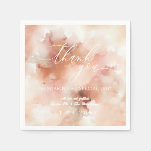 Serviette En Papier Merci Mariage RoseGold Watercolor