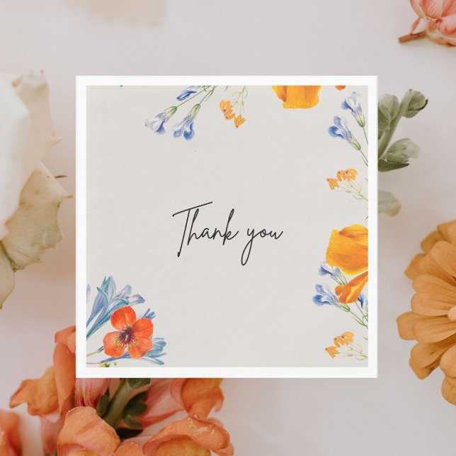 Serviette En Papier Merci moderne Floral Nastartium Bleu Botanique (Créateur téléchargé)