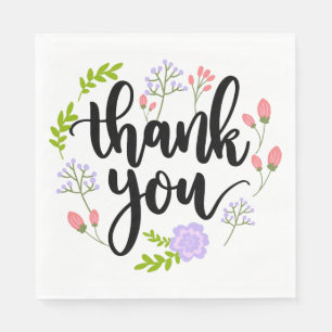 Serviette En Papier Merci rose violet Fleur vert Mariage Floral