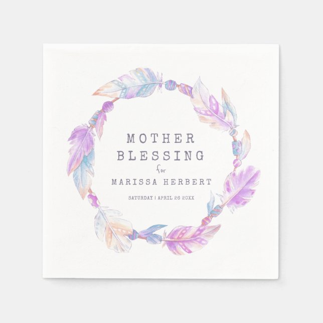 Serviette En Papier Mère Bienheureux perles et plumes boho (Devant)